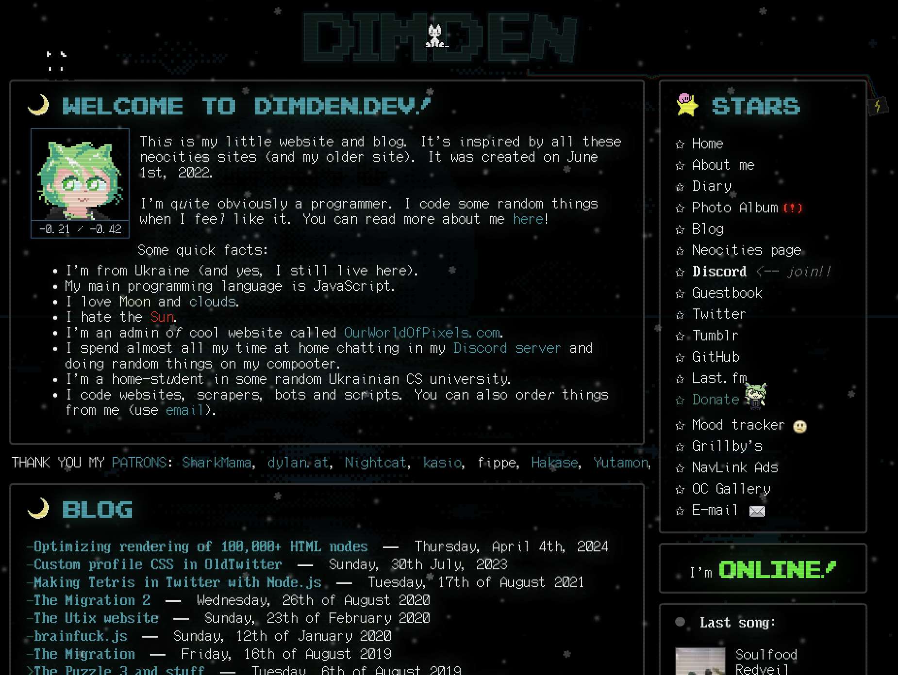 Dimden's Website.