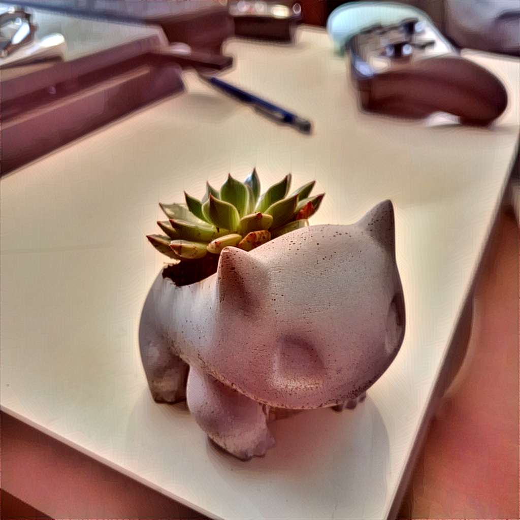 My bulbasaur plant with the style of McGregor applied to the image.